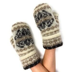 1438 Warm Women Knit Mittens 100% Icelandic Wool Fleece Lined Pumpkin